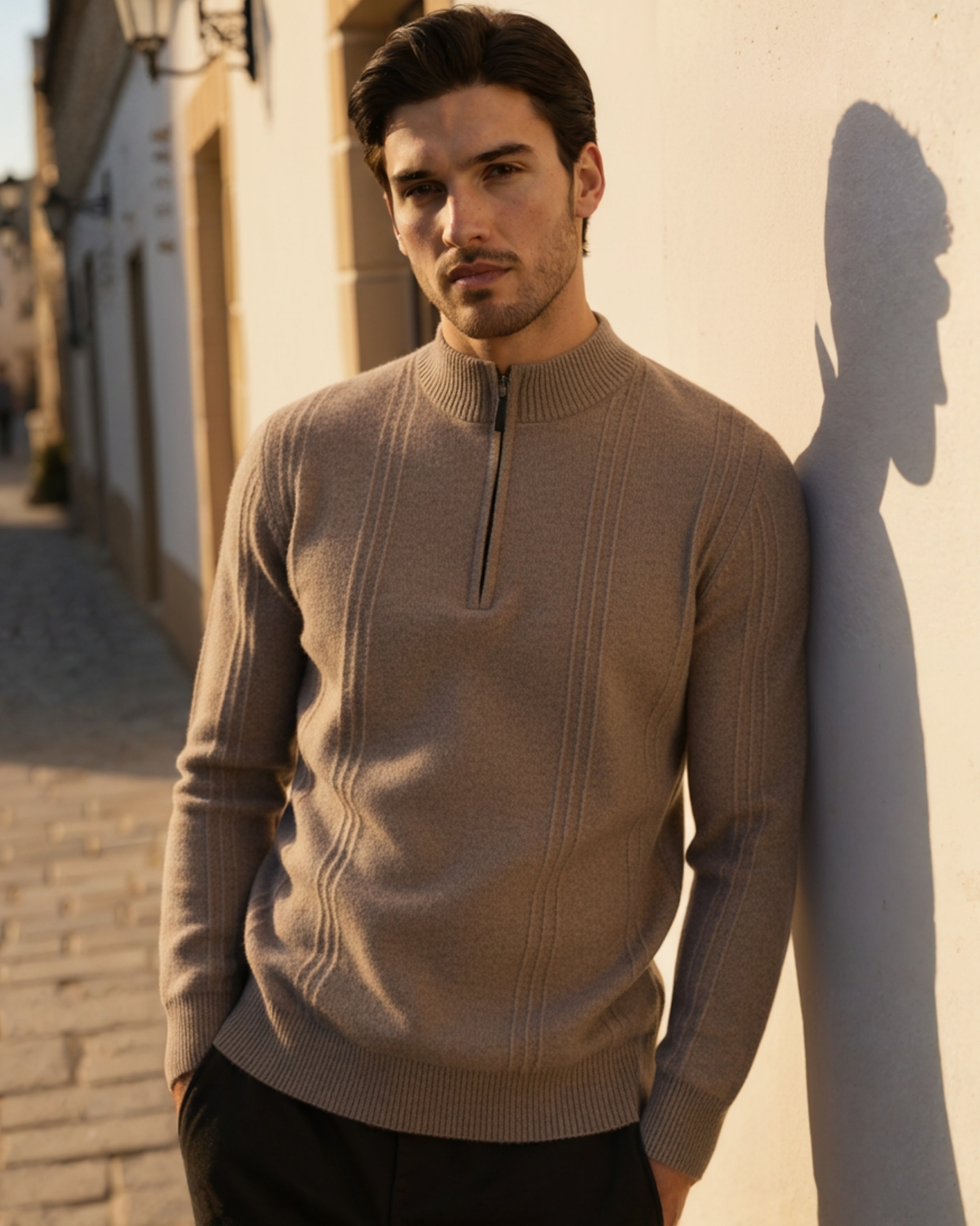 100% Kaschmir Geripptes Half-Zip
