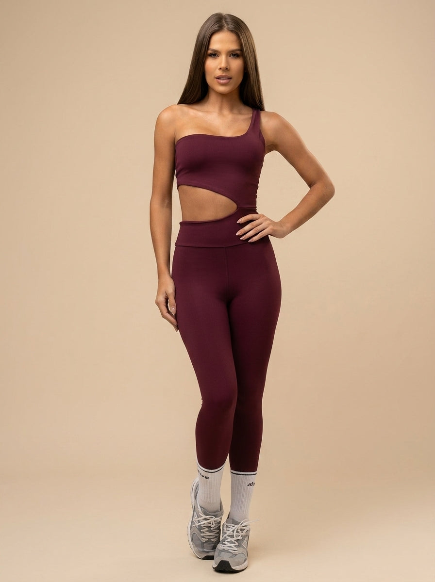 Asymmetrical Power Wine Jumpsuit